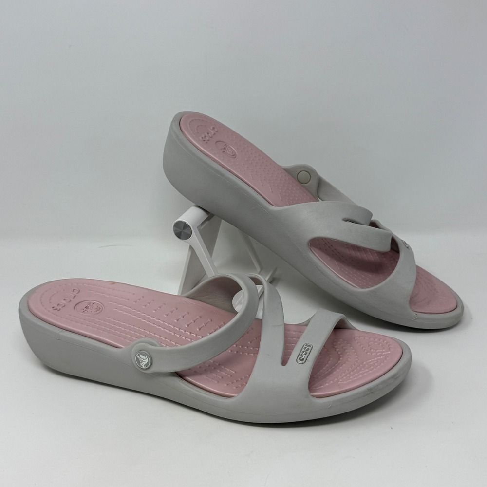 Crocs Meleen Twist Grey Pink Wedge Sandals Womens 10 Comfort Slide 202492-062